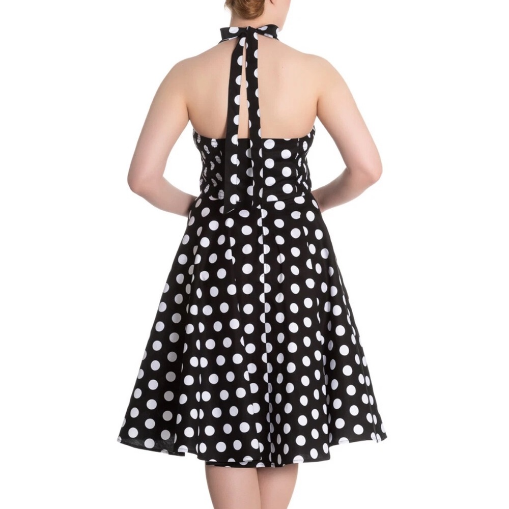 Hell Bunny Black & White Polka Dot Halter Swing Mini Dress - Picture 5 of 8